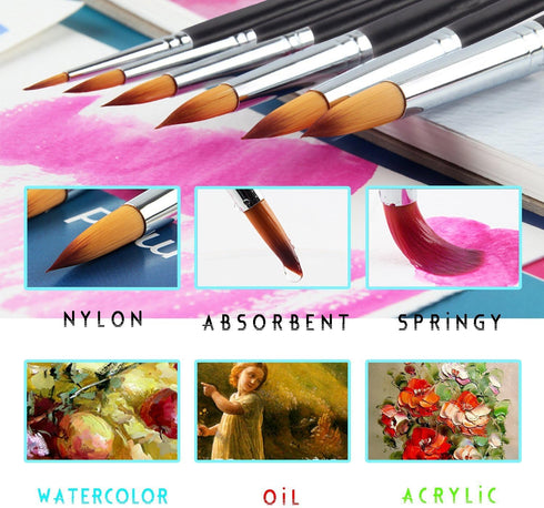Nylon Paint Brushes Set, Inclined Plane Wooden Long Handle Brush Set Art Artist Professional Painting Supplies for Acrylic Watercolor and Oil Pain...
