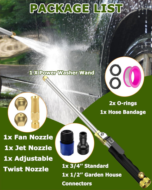 High Pressure Power Washer Gun, Portable Car Cleaner Gun Sprayer Wand with Flexible Hose Nozzle, Garden Hose End, 3 Hose Nozzles for Cleaning Gard...