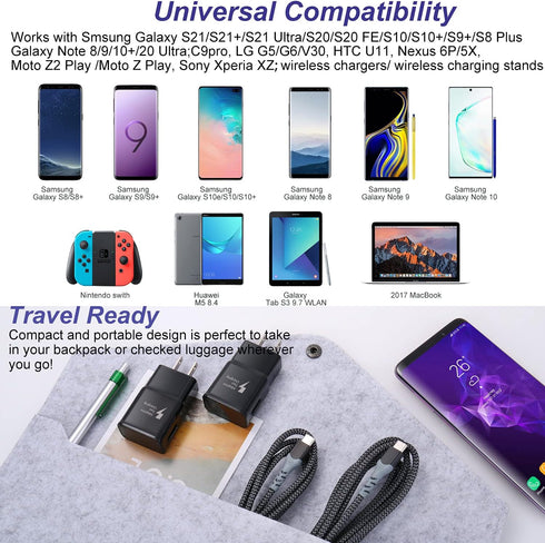 USB C Wall Charger with Cable, Eversame Type C Fast Charger Block with 10FT + 6FT USB C Type Cable Compatible with Samsung Galaxy S10/S10+/S9/S9+/...