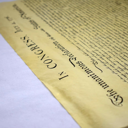 The Declaration of Independence, Authentic Replica Printed on Antiqued Genuine Parchment. 14" X 16", Ships in Plastic Collector's Tube with Ribbon...