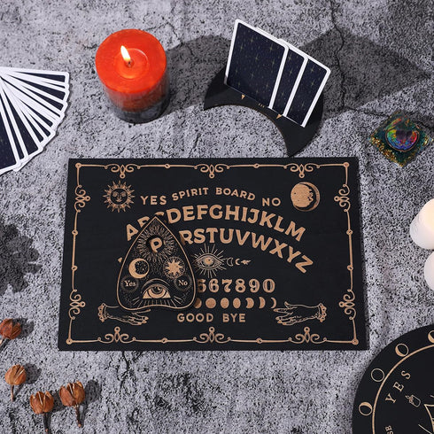 Wooden Ouija Board Game, Holy Spirit Board, Black Ouija Board and Pendulum Board and Pendulum Crystal 3pcs Set, Divination Tools Wiccan Supplies a...