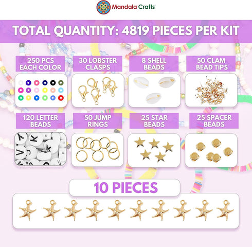 Mandala Crafts Assorted Heishi Beads for Jewelry Making - 4819 Assorted Polymer Clay Beads for Bracelets Making - Assorted Flat Beads Disc Beads 6...
