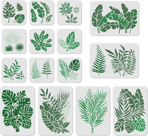 15 Pieces Tropical Leaf Stencil Reusable Fern Leaf Monstera Palm Leaf Turtle Leaf Painting Stencils for Painting Linoleum Floor Wall Wood Tiles Ce...