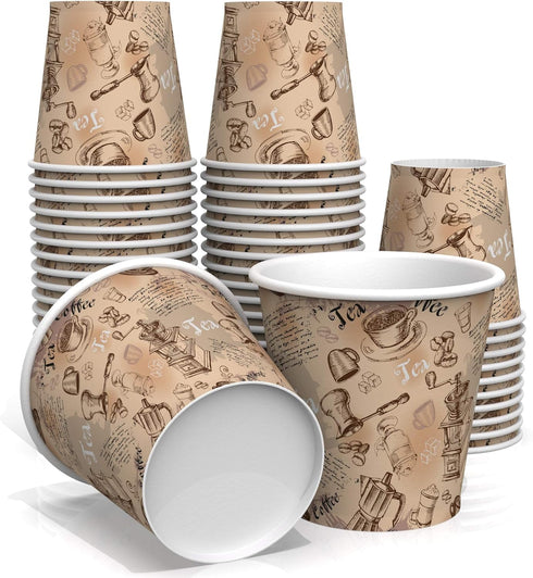 6 oz Paper Cups for Coffee and Tea - Decorated Office Disposable Water Paper Cups...