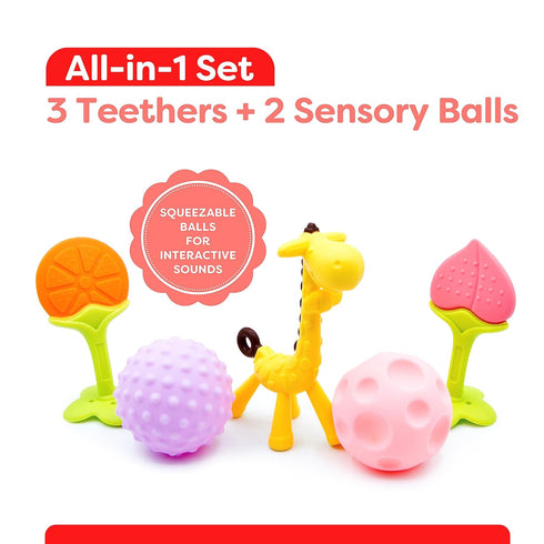 Silicone Teething Toys for Babies 0-6 Months - 6-12 Months -Soft Teethers for Baby Soothing and Calming Sensory Teether Toys 5 Pack...