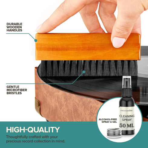 Stock Your Home 6 Piece Vinyl Record Cleaning Kit, Includes Vinyl Cleaner Spray, Anti-Static & Velvet Vinyl Record Brush, Needle Cleaning Gel & Br...
