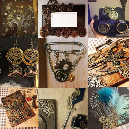 BIHRTC 200 Gram Antiqued Bronze Clock Face Charm Pendant Bulk Lots Mixed Clock Watch Gears Steampunk Charms Pendants DIY for Necklace Bracelet Jew...