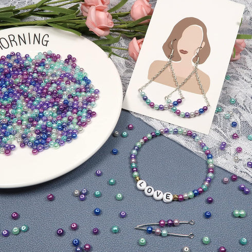 TOAOB 1000pcs 4mm Blue Series Loose Round Glass Pearl Beads Spacer Beads for DIY Craft Necklaces Bracelets Jewelry Making...