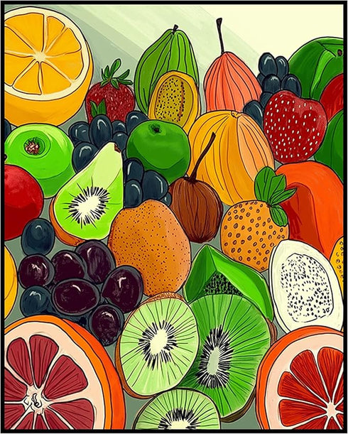 Posterizer 1 pcs-colorful healthy fruits retro drawing style design poster 4-Kitchen & Bar Art-Retro Art- Art for Cafe, Restaurant, Coffee Bar - u...