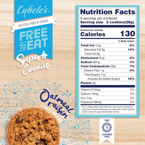 Cybele’s Free To Eat Gluten-Free & Vegan Cookies - Plant-Based, Dairy, Soy, & Nut Free - Soft-Baked School Safe Snack For Kids & Adults - 12 Cooki...