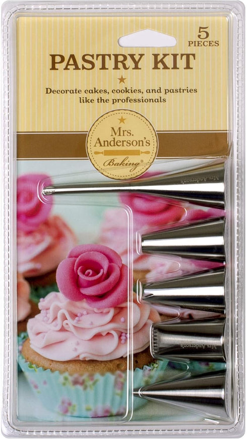 Mrs. Anderson’s Baking Pastry Cookie Cake Decorating Tips, 18/8 Stainless Steel, 5-Piece Set...
