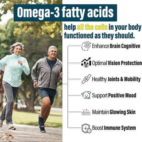 Vegan Omega 3 Gummies 1000mg, Omega 3 Fish Oil Alternative, Marine Algae Omega 3 Supplement DHA 460mg, EPA 230mg w/Vitamin B12, Folate, PS for Bra...