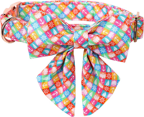 Lionet Paws Design Dogs Collar Cute Summer Sailor Bow Dog Collars for Girl Female Medium Large Dogs with Colorful Sailboat L...