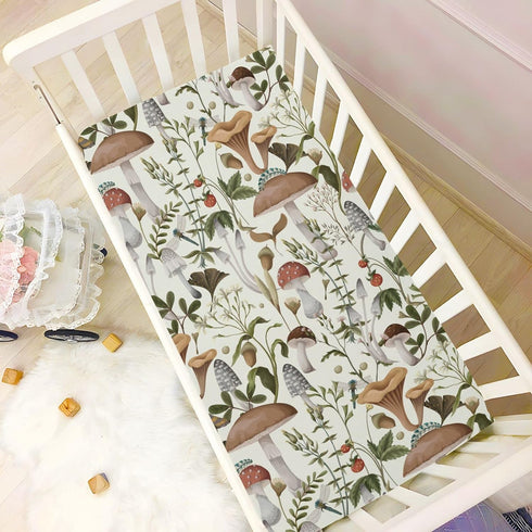Mushrooms and Berries Crib Sheets for Boys Girls Pack N Play Sheet Soft Breathable Mini Crib Sheets 39" x 27"...