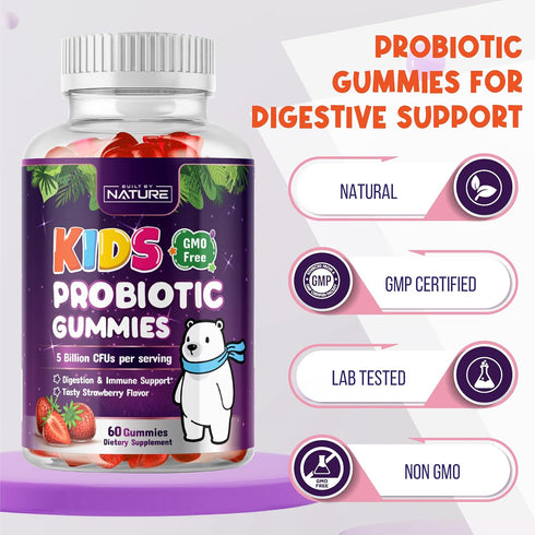 Built by Nature Kids Probiotic Gummies - 6 Diverse Probiotic Strains - Digestive & Immune Support - Chewable Kid Probiotic Gummy Supplement - No R...