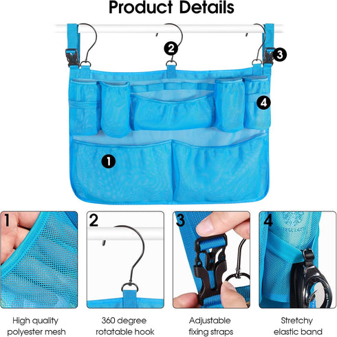 Above Ground Pool Hanging Bag Poolside Storage Basket Organizer Mesh Pool Toy Holder Pool Accessories Pockets Organizer Fits 2.3 Inch or Less Top ...
