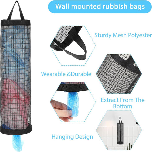2 Pcs Plastic Bag Holder, Reusable Wall Mount Grocery Bag Holder Mesh Hanging Storage Bag Dispenser Trash Bag Organizer for Home Kitchen Camper - ...