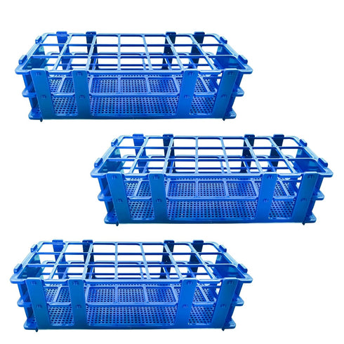 3 Packs Plastic Test Tube Rack, 21 Holes Lab Test Tube Rack Holder for 30mm Test Tubes, Blue, Detachable (21holes)...