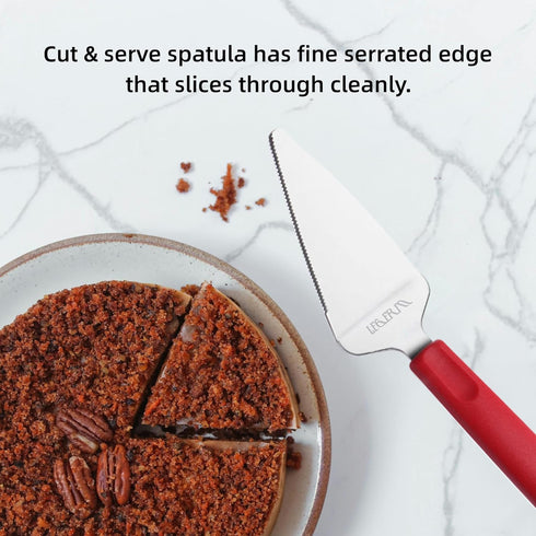 Professional Stainless Steel Pie Spatula Server - 2-Pack Red Cake Cutter & Pizza, Dessert Serving Knife Set - Dishwasher Safe Kitchen Tool...