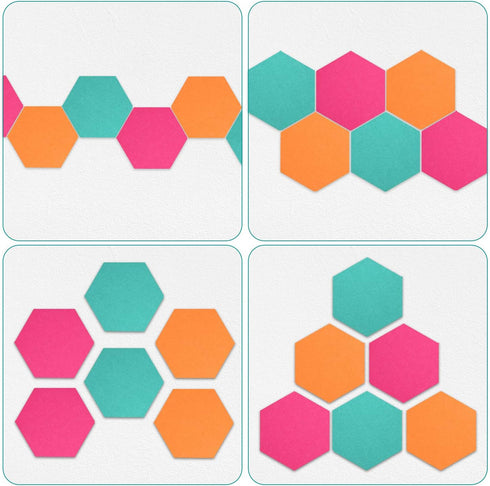 Navaris Hexagon Felt Board Tiles - Set of 6 Notice Memo Bulletin Boards with Push Pins Pack 5.9 x 7 inches (15 x 17.7 cm) - Turquoise, Orange, Pin...