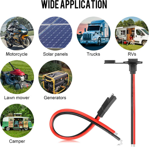 10AWG Weatherproof Solar SAE Power Socket Sidewall Port SAE Quick Connector Harness Plug and SAE Connector Extension Cable for Solar Panel RVs Mot...