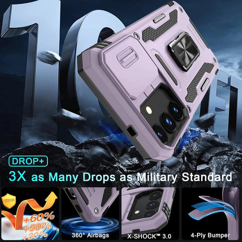 DEERLAMN for Samsung Galaxy S24 Case with Slide Camera Cover+Screen Protector (1 Pack), Rotated Ring Kickstand Military Grade Shockproof Protectiv...