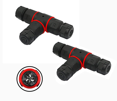 CERRXIAN 3 PIN 3 Way Electrical External Junction Box IP68 Waterproof Outdoor LED Electrical Converter for Ø 5mm-10mm Cable Range (Black)(2-Pack)...