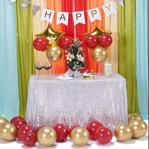 Silver Sequin Tablecloth 50" x 80" Rectangle Sparkle Table Cover Glitter Metal Table Overlay for Parties Dinner Tables Festivals Weddings Showers ...