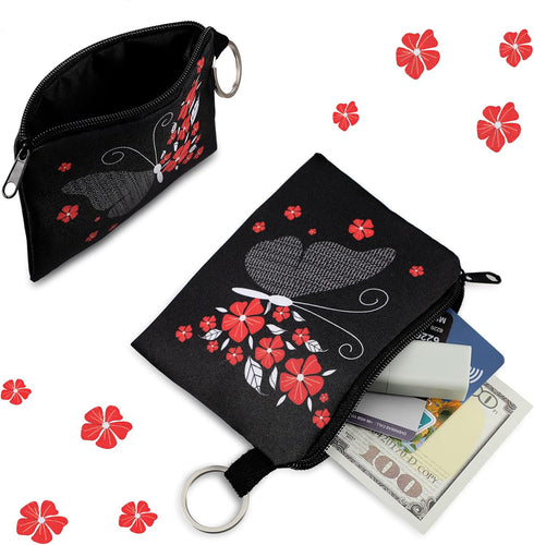 Boao 10 Pieces Small Coin Purse for Women Bulk Boho Change Purse Mini Pouches Wallet Coin Bag with Zipper for Women Girls (Butterfly and Flower, 4...