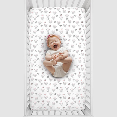 Disney Minnie Mouse Hearts Girl Standard 2-Pack Fitted Crib Mattress Sheets...