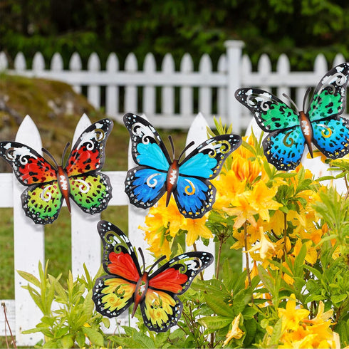 8 Pieces Metal Butterfly Wall Art Decor, 3D Butterfly Hanging Wall Decor Sculpture for Balcony Patio Living Room Garden Outdoor Fence Decoration (...
