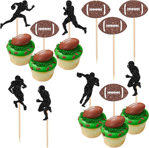 36 PCS Rugby Ball Cupcake Toppers Football Players Sport Cupcake Picks Super Rugby Sports Theme Baby Shower Birthday Party Cake Decorations Suppli...
