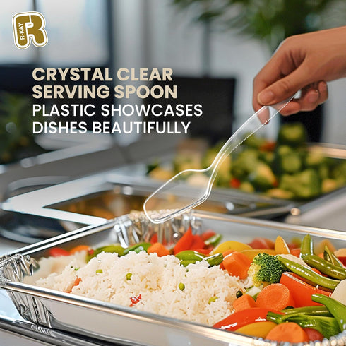 18 Pcs Clear Plastic Serving Utensils - 6 Clear Plastic Serving Spoons - 6 Clear Plastic Tongs For Serving - 6 Plastic Serving Forks - Heavy Duty ...