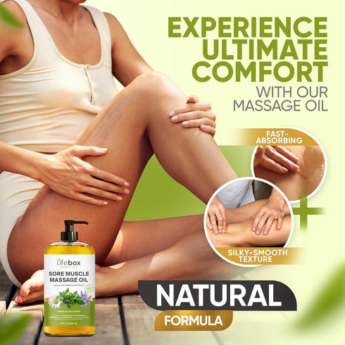 Arnica Sore Muscle Massage Oil – 100% Pure & Natural - Massage Therapy for Muscles & Joints – Body Oil Infused with Arnica Extract, Lavender Oil, ...