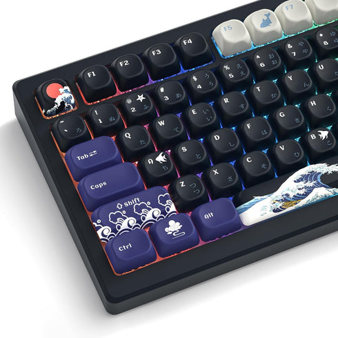 Womier MOA Keycaps, PBT Key caps, Kanagawa Japanese Keycaps 75 Percent, Custom Keyboard Keycaps Set Gradation Dye-Sublimation for 61/64/68/84/87/1...