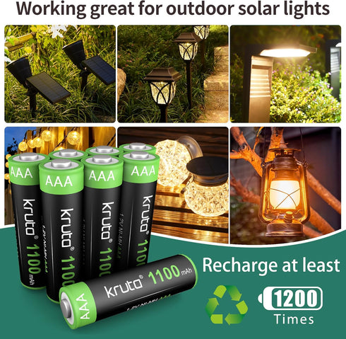 Kruta Solar Lights Batteries AAA 1100mah High Capacity 1.2V Ni-MH Rechargeable AA Solar Battery for Outdoor Solar Lights, Battery String Lights, T...