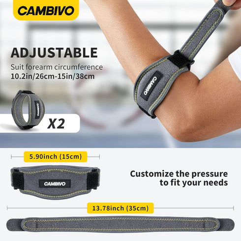 CAMBIVO 2 Pack Tennis Elbow Brace for Men & Women, Elbow Pain Relief for Tendonitis, Tennis & Golfer's Elbow, Adjustable Elbow Strap with Compress...