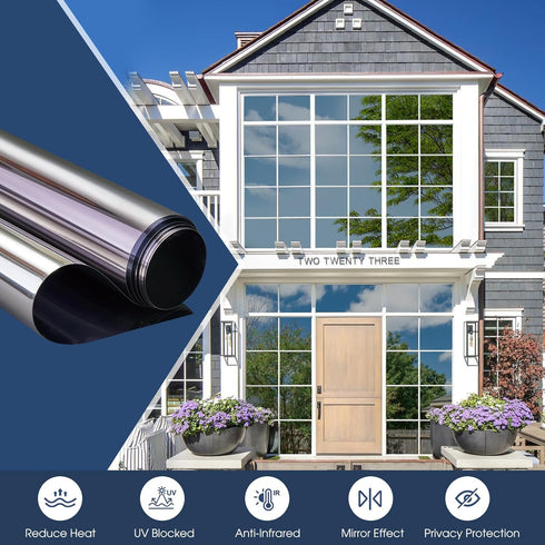 Coavas One Way Privacy Window Film Reflective Window Film See Out Not in Window Film Sun Blocking Heat Control Anti UV Non-Adhesive Static Cling f...