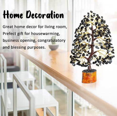 Black Tourmaline Gemstone Tree of Life - Crystal Tree for Positive Energy, Handmade Chakra Tree, Feng Shui Decor - Good Luck Gem Bonsai, Money Tre...