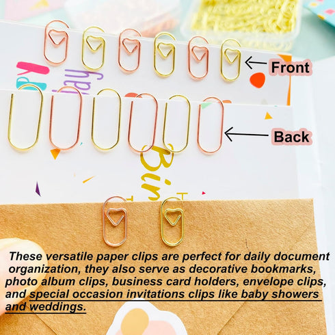 120 PCS Gold Heart Shaped Paper Clips 0.78inch Small Paper Clips Cute Mini Paperclips Invitations Paperclips Decorative Paper Clips for Office Sch...