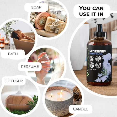 Organic Rosemary Essential Oil for Diffuser Aromatherapy Oil Rosemary Essential Oil for Skin Organic Rosemary Oil for Hair Growth Organic Diffuser...
