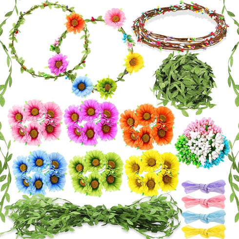 Syhood Daisy Crowns Making Kit, 109 Pieces Parts, Make Your Own Flower Crown Wreath Headbands and Bracelets Craft Kit Hair Accessories Handmade DI...