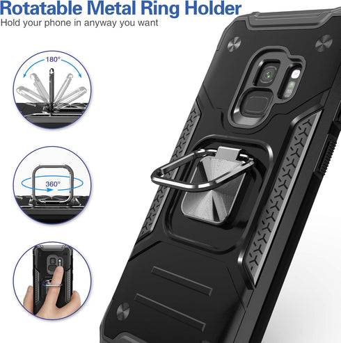 for Galaxy S9 Case,Hybrid Drop Test Cover with Car Mount Kickstand Slim Fit Protective Phone Case for Galaxy S9,Black...