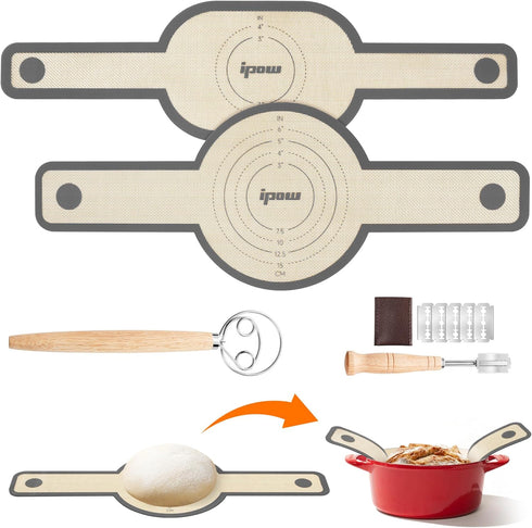 9Pcs Silicone Bread Sling Set for Dutch Oven with Dough Whisk & Bread Lame, Non-Stick & Easy Clean & Reusable, Extra Thick Silicone Baking Mat wit...