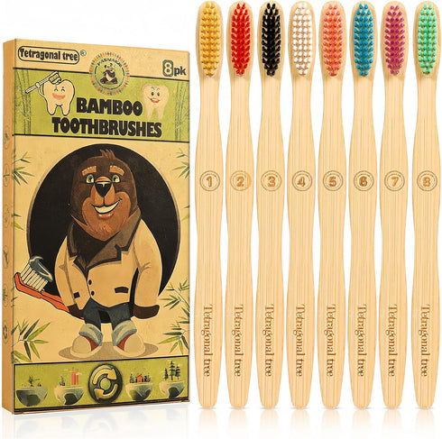 8 Count Biodegradable Bamboo Toothbrushes - Natural Toothbrush Value Pack - Extra Soft Toothbrush for Adults, Good for Sensitive Teeth and Gums...