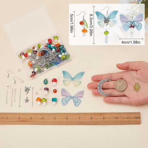 SUNNYCLUE 1 Box DIY 10 Pairs Butterfly Charms Fabric Butterflies Wing Charm Fairy Themed Earring Making Kit Moon Crescent 3D Mushroom Charm Fairy ...