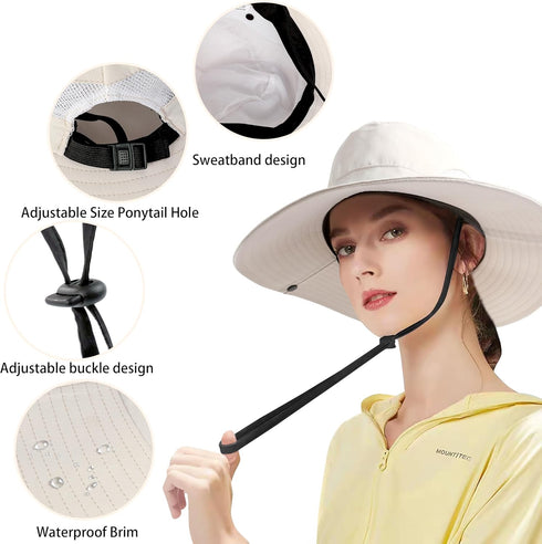 Women's Sun Hat with Ponytail Hole Sun Shade Hat UV Protection Foldable Mesh Wide Brim Beach Fishing Hat for Women...