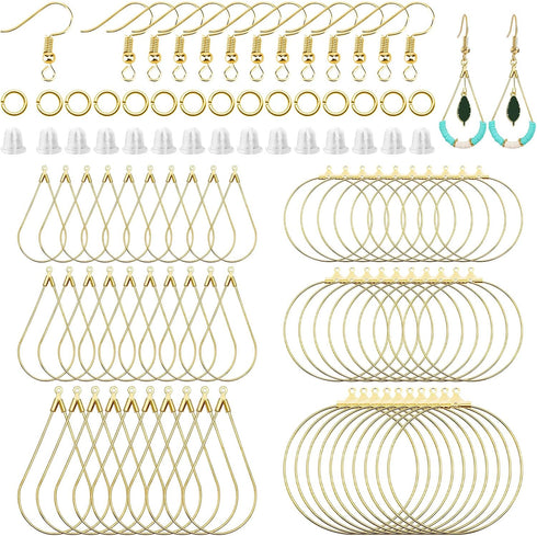 360Pcs Earrings Beading Hoop Set for Jewelry Making, with Earring Finding Teardrop Round Beading Hoop,Open Jump Rings,Earring Hooks and Backs, Ear...