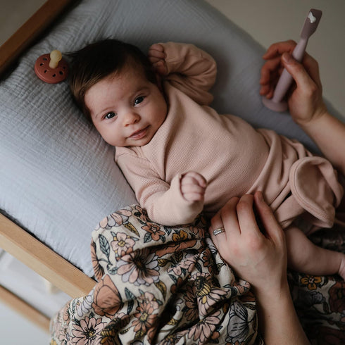 mushie Muslin Baby Swaddle Blanket | 100% Organic Cotton (Retro Flowers)...