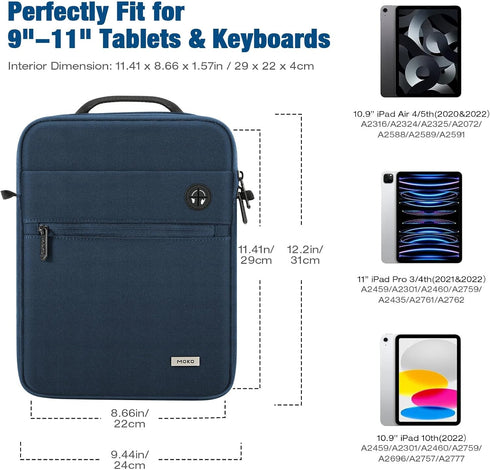 MoKo 9-11 Inch Tablet Bag, 360° Protective Carrying Case Fits New iPad Air/Pro 11 inch 2024, iPad Air 5/4th 10.9, iPad 10/9th Gen 10.9/10.2, with ...